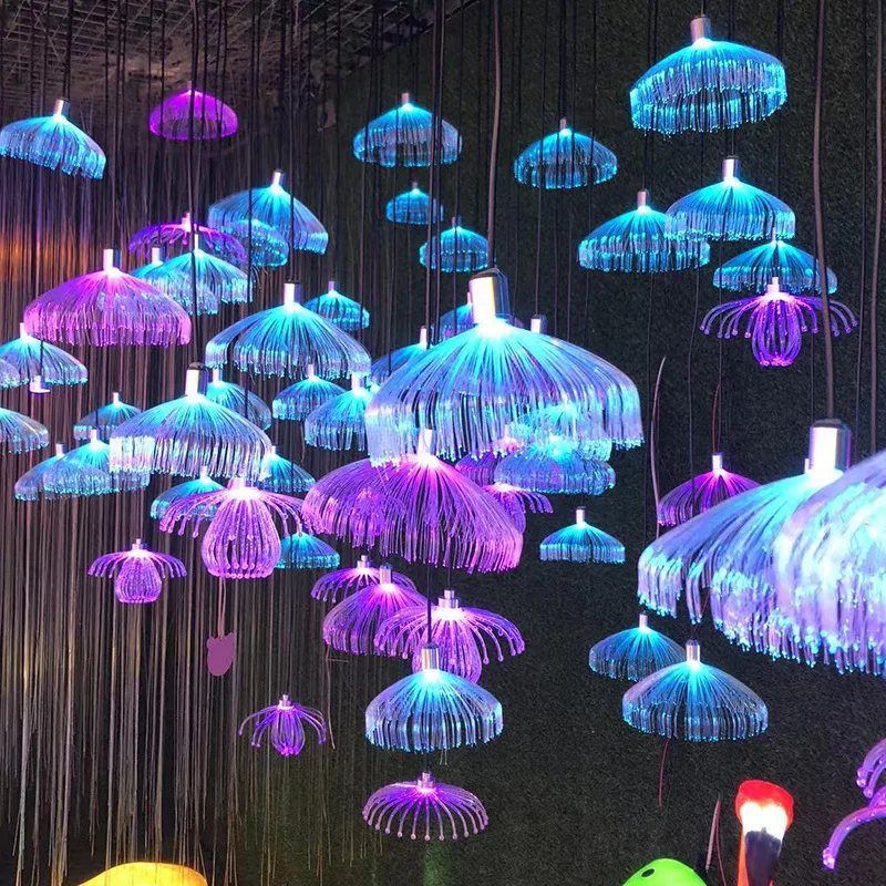 

Romantic Fiber Optic Jellyfish 10pcs Christmas Light Dandelion Fairy Garland Light Atmosphere Party Wedding Pendant Light
