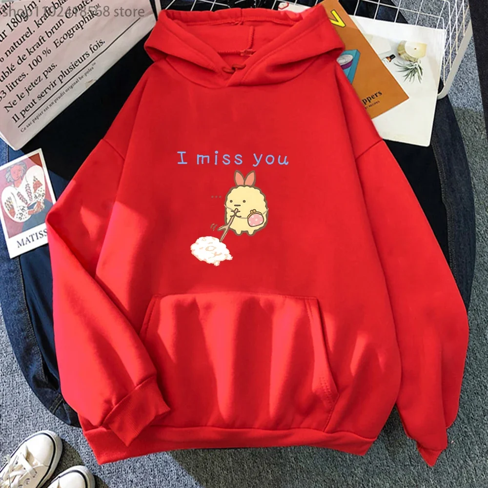 I Miss You Print Hoodies for Girls Clothing Woemn Cartoon Sumikko Gurashi Graphic Sweatshirt Y2k Clothes Kawaii Pullover Men Top
