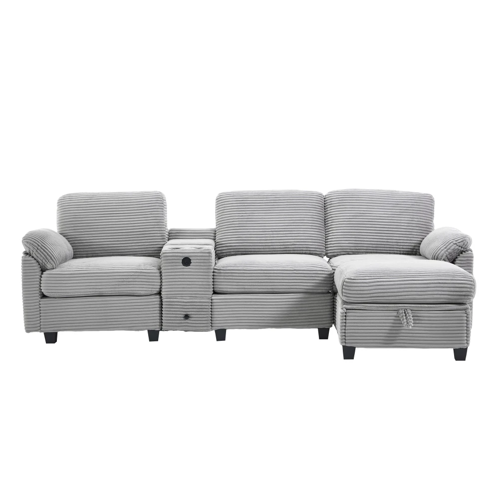 Großes Kordelsofa mit Komfortschaumstoff, 2 Getränkehaltern, USB-C-Anschluss, Seitentasche, Ablagefach, mobilem Aufbewahrungsfach – Detail 29