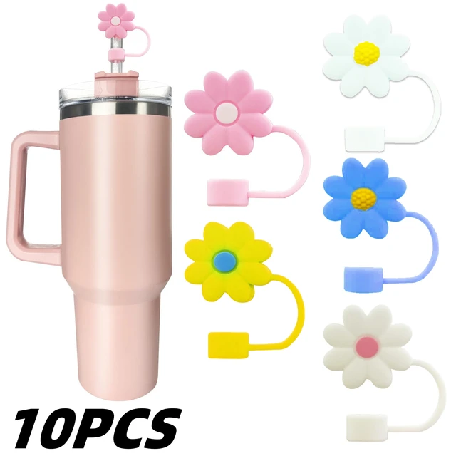 Colorful Silicone Reusable Straw Lids and Covers for 40 oz Stanley Cups -  Dust-Proof Plugs and Tips for 10 mm Drinking Straws - Cute 6 Pack