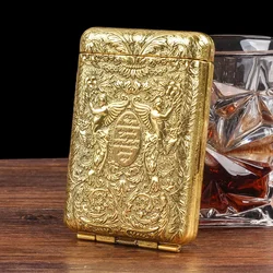 Elegant Retro Carved Metal Cigarette Case - Luxurious Pocket Tobacco Storage Box (Gold)