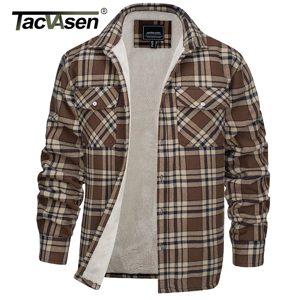 Veste chemise TACVASEN à carreaux doublée polaire pour pêche hivernale travail