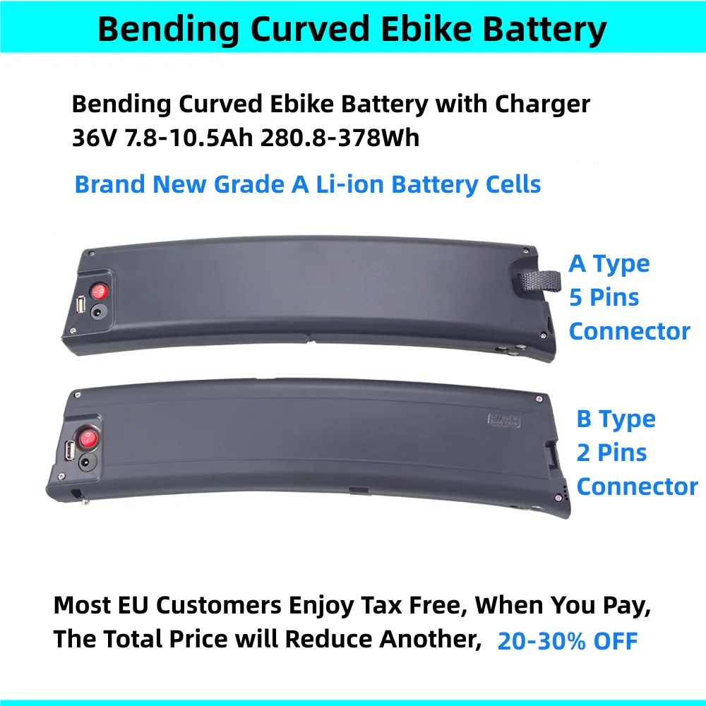 

Folding Ebike Battery 36V 7.8Ah 8.7Ah 9.6Ah 10Ah 10.2Ah 10.5Ah Curved Bending Ebike Battery for Carrera Crosscity Torpado T350