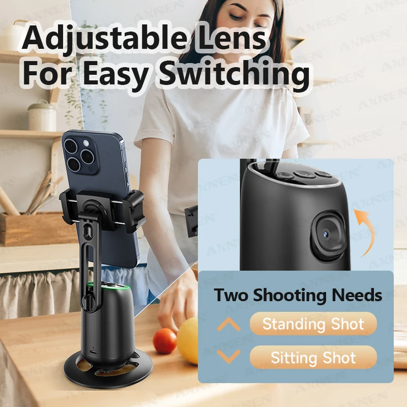 AXNEN P05 Gimbal Stabilizer Desktop Cellphone Holder Face Tracking 360 Rotation Shoot AI Follow Gesture Control for Mobile Phone