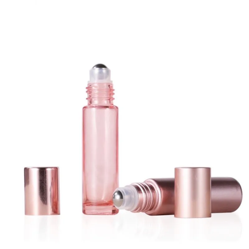

12pcs/lot 5ml/10ML Rose Gold Roll On Bottle Thick Glass Empty Perfume Essential Oil Vials with Stainless Steel Roller Ball