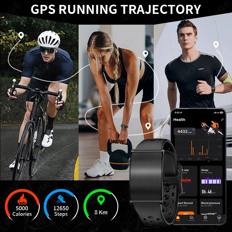 LIGE GPS 스포츠 스마트 팔찌 남성용 HRV SpO2 혈압 건강 추적기 피트니스 만보계 전화 알림 스마트워치 밴드 여성용