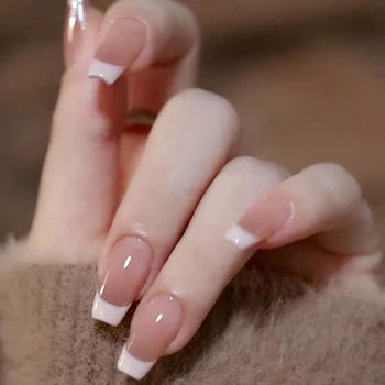 24pcs/set short square fake nails for women cute bride heart white french tips faux ongles y2k press on false nail supplies 27