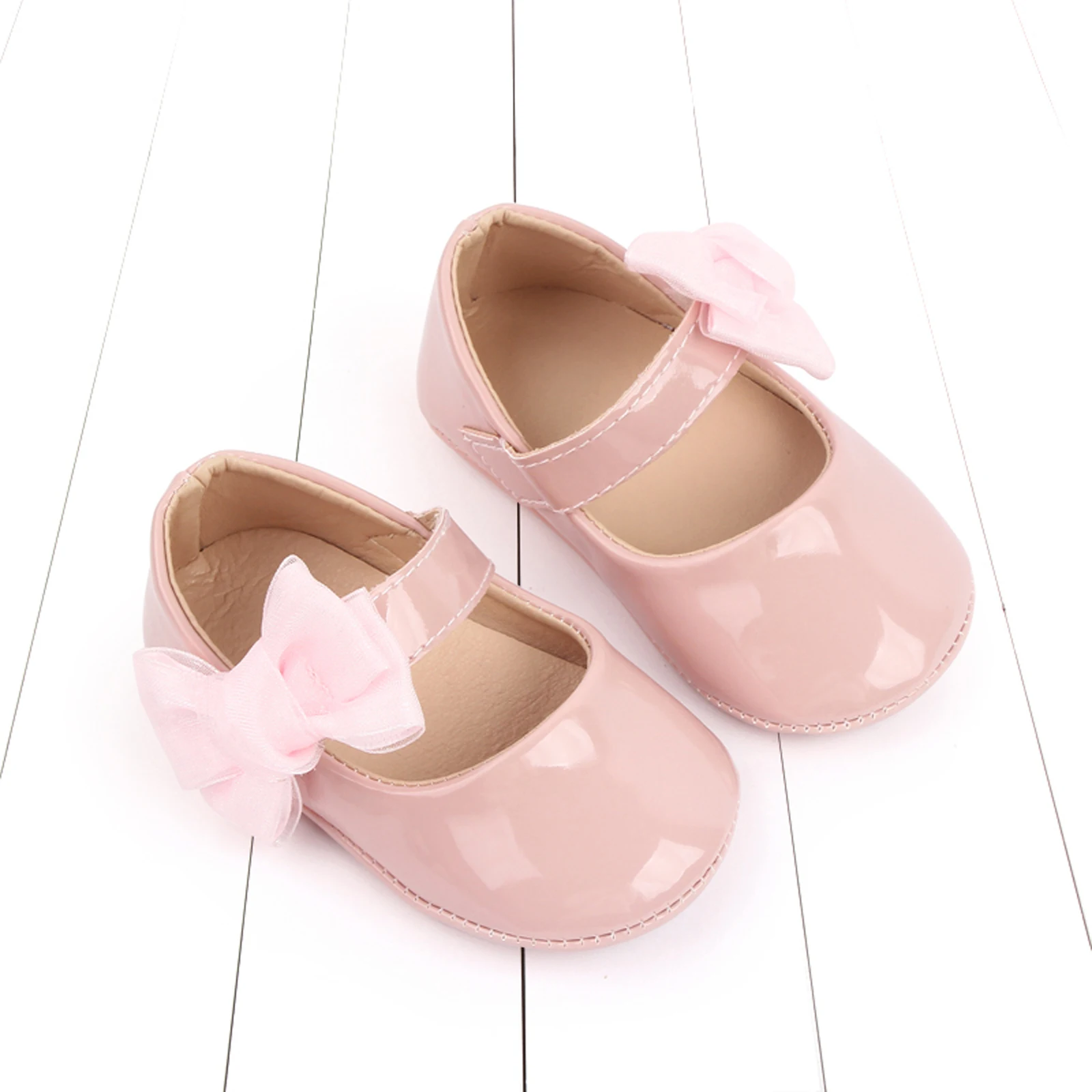 Baby Girls Cute Soft Moccasinss Shoes Princess Bowknot PU Leather Flats Shoes First Walkers Non-Slip Soft-Sole Mary Janes