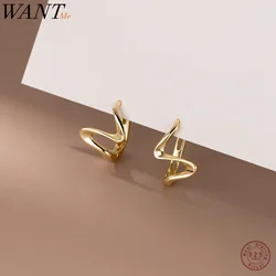WANTME 925 Sterling Silver Fashion Unique Wave Curve Hoop Earrings for Women Minimalist Charms Party Piercing Jewelry Ear Clasps