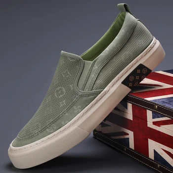 2024 New Men's Canvas Shoes Slip On Flat Outdoor Mens Sneakers Lightweight Driving Loafers Breathable Men's Canvas Shoes SS24611 1