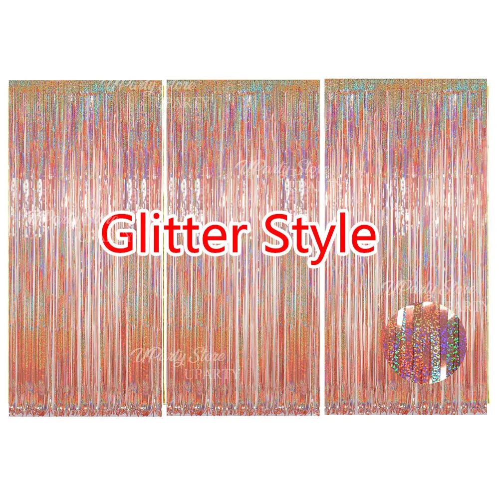 Silver Foil Fringe Curtains - Set of 3, Metallic Rose Gold Tinsel Streamers for Celebrations and Events Backdrop Decor