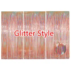 Silver Foil Fringe Curtains - Set of 3, Metallic Rose Gold Tinsel Streamers for Celebrations and Events Backdrop Decor (Glitter - Rose Gold)