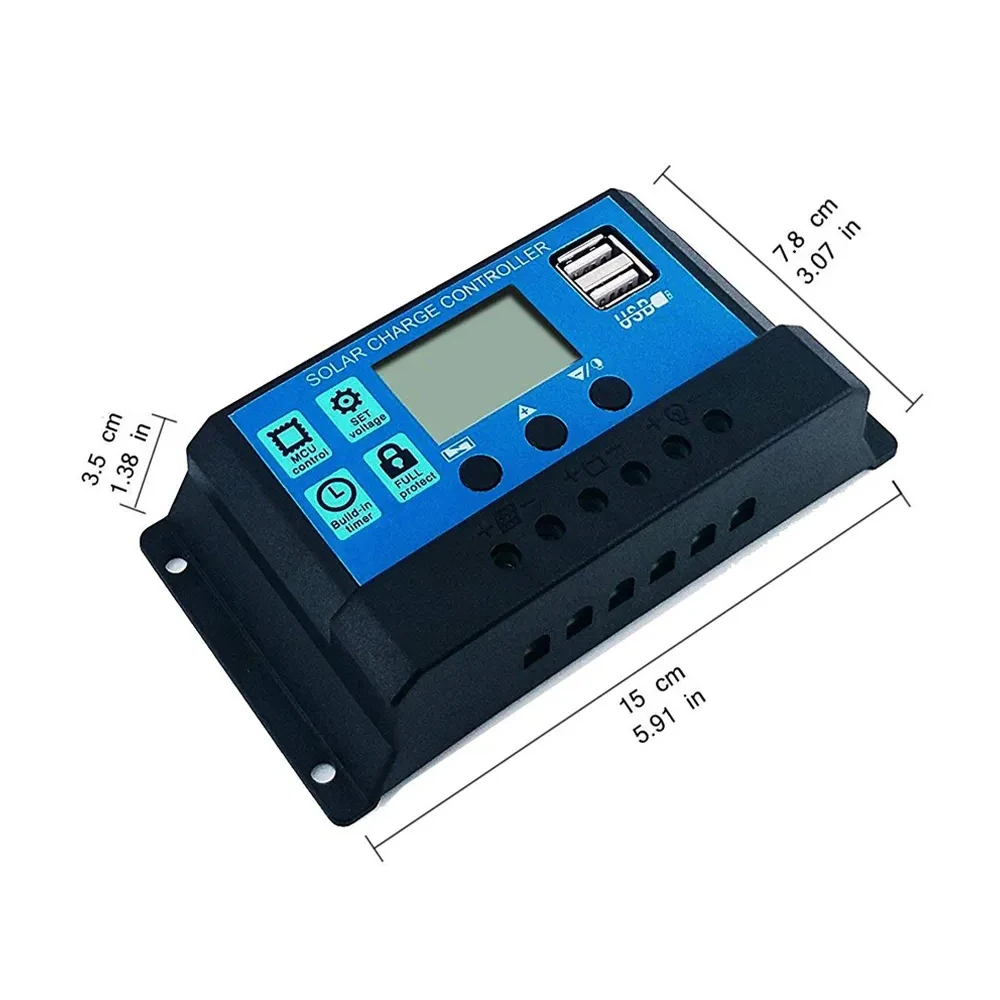 PWM 30A 20A 10A Solar Charge and Discharge Controller 12V 24V Auto LCD Solar Regulator with Dual USB for Swing Sliding Opener