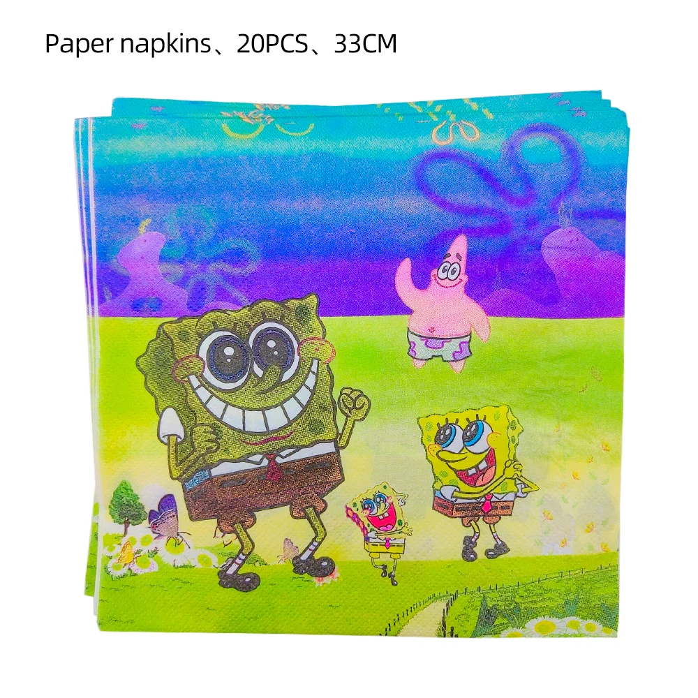 Cartoon SpongeBob Geburtstagsdekorationen Party-Tischwaren Set Papierservietten Teller Becher Baby-Shower Happy Birthday Spielzeug – Detail 11