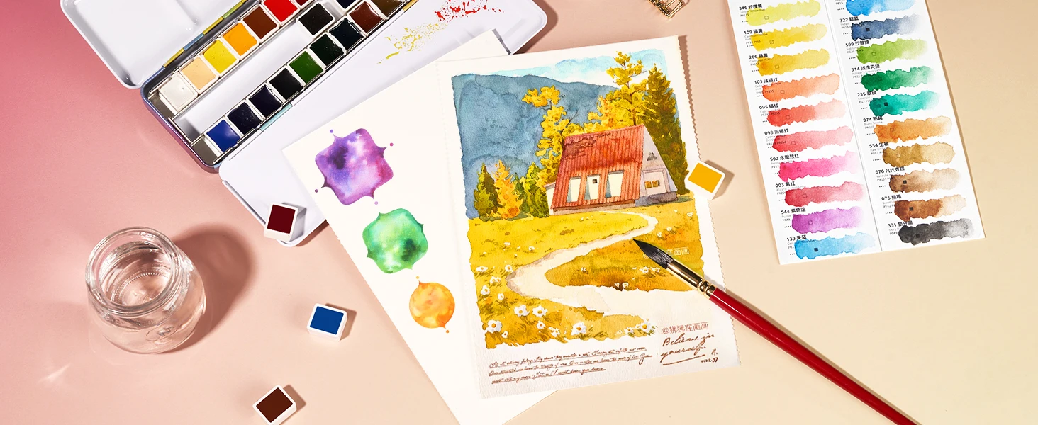 Paul Rubens Aquarellfarben-Set, 24-Farben-Fest-Aquarellfarbe, kompaktes und tragbares Reise-Aquarell-Set zum Malen – Detail 6