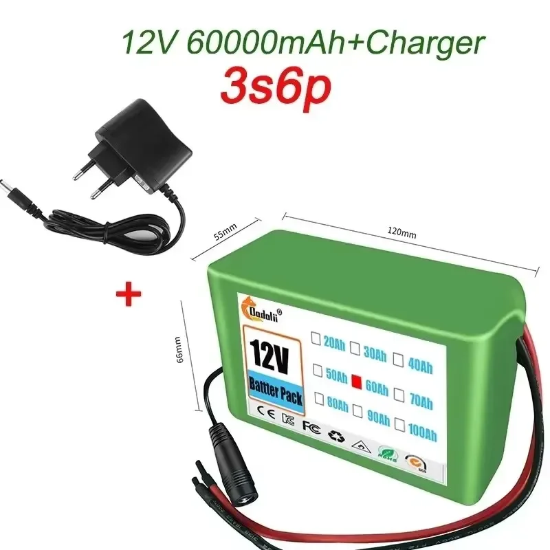 Batteria al litio 3S3P-3S8P 18650 Batteria ricaricabile per bicicletta da pesca con caricabatterie BMS 12V 3S5P Batterie di grande capacità