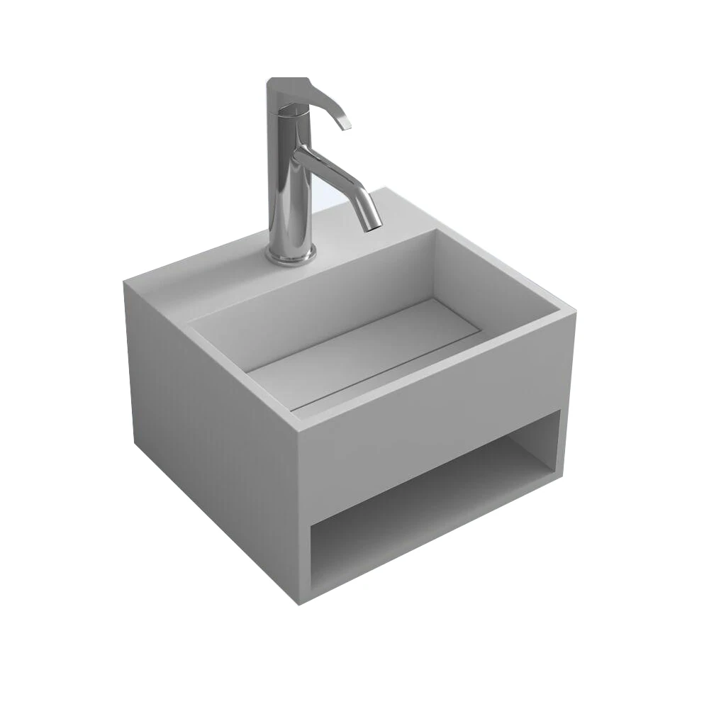 

Bathroom Rectangular Solid Surface Stone Wall Hung Sink Fashionable Corian Cloakroom Wash Basin RS3835-900