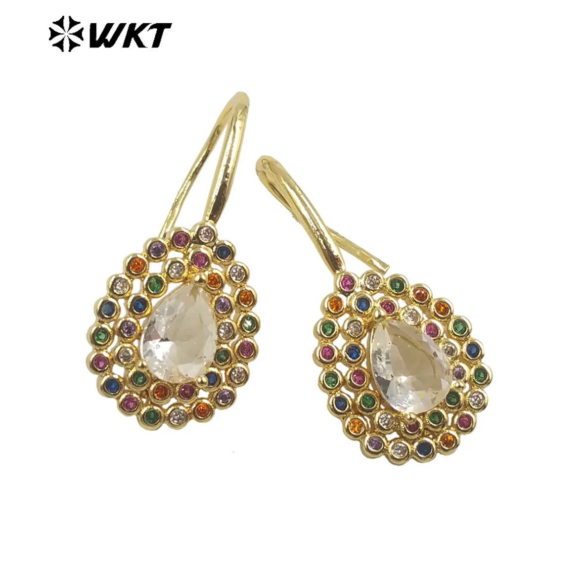 

WT-ME089 Wholesale Vintage Fashion 18k Gold-Plated Diamond Rimmed Retro Earring For Anniversaries Present