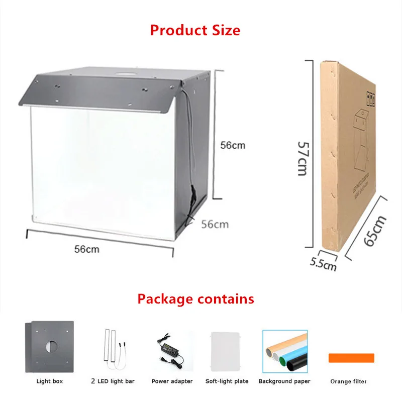 SANOTO 56cm Fold Photograph Lightbox Photo Studio Manicure Foto Softbox LED Photo Light Box Dimmable Tabletop Shooting Tent Kit