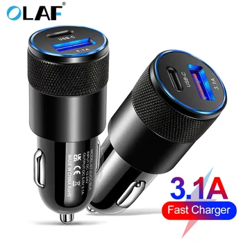 Caricabatteria da auto USB da 66W adattatore per caricabatterie di tipo C a ricarica rapida in auto 3.1A caricabatteria da auto per telefono cellulare PD USB C a 2 porte per iPhone Xiaomi