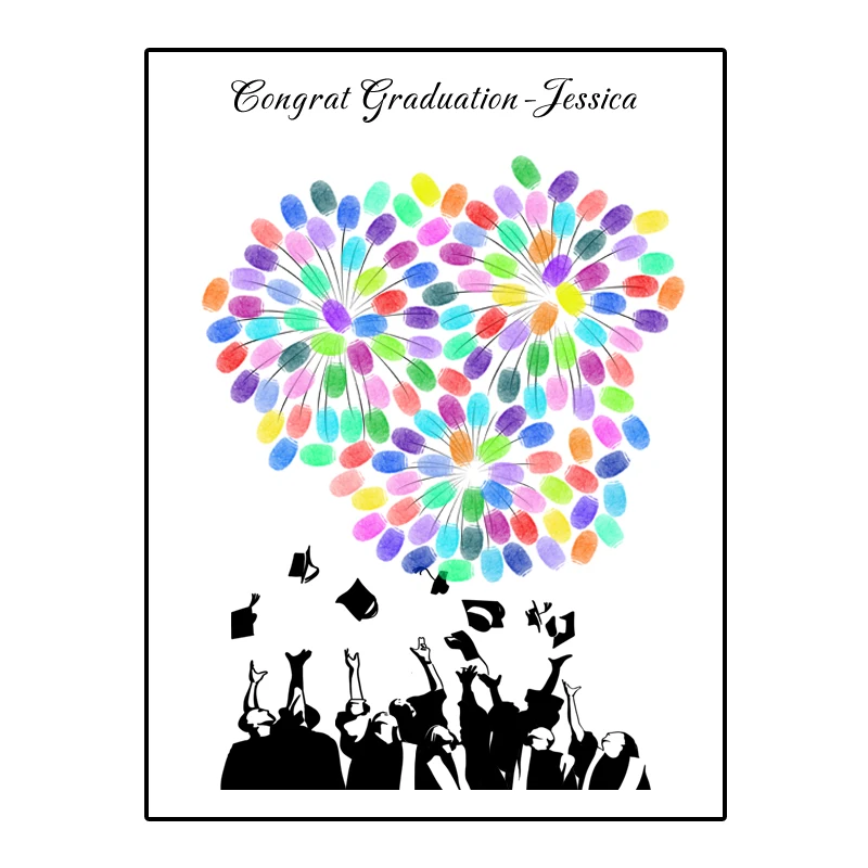 Theme Name Date Congrat Graduation Fingerprint DIY Painting Guestbook For Kids Graduation Party Souvenir (No Wood Frame)