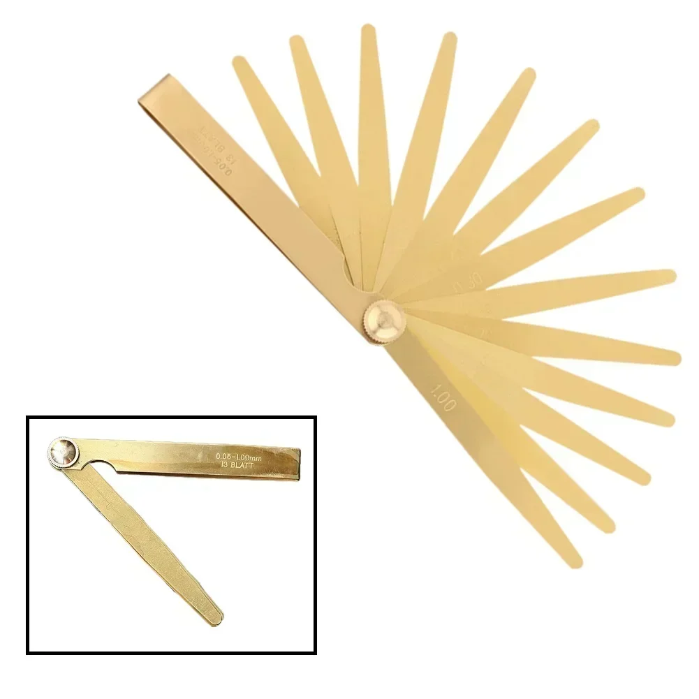 Feeler Gauges High Precision Metric Brass Foldable 0.05-1m 13 Blade Brass Measure Tool 13pcs