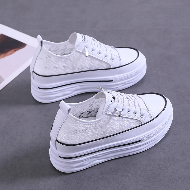 

2022 New Woman Fashion Shoes Height Increasing Platform Shoes Breathable Woman Vulcanize Shoes Lace Comfortable Casual Sneakers