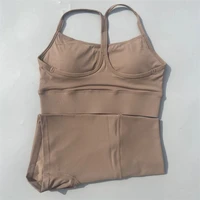 Ensemble de Yoga pour vélo de gymnastique, couleur unie, Legging court + soutien-gorge de sport croisé Y, survêtement athlétique pour femmes, entraînement complet, Jogging 6