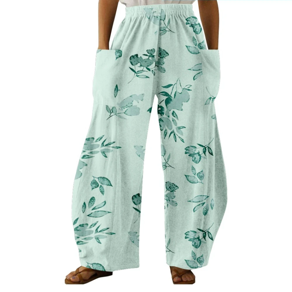 Wide Leg Pants Full Length Florals Flower Graphics Palm Tree Printed Hipster Fashion Summer Streetwear Trousers Women Clothing