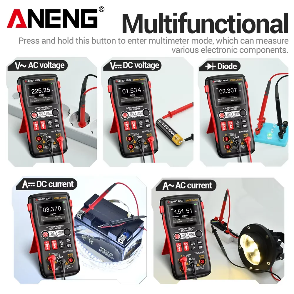 ANENG AR02 2 in1 멀티미터 열화상 카메라 적외선 온도계 240×240 IR 해상도 96×96 IR 센서-20 ° C150 ° C 온도