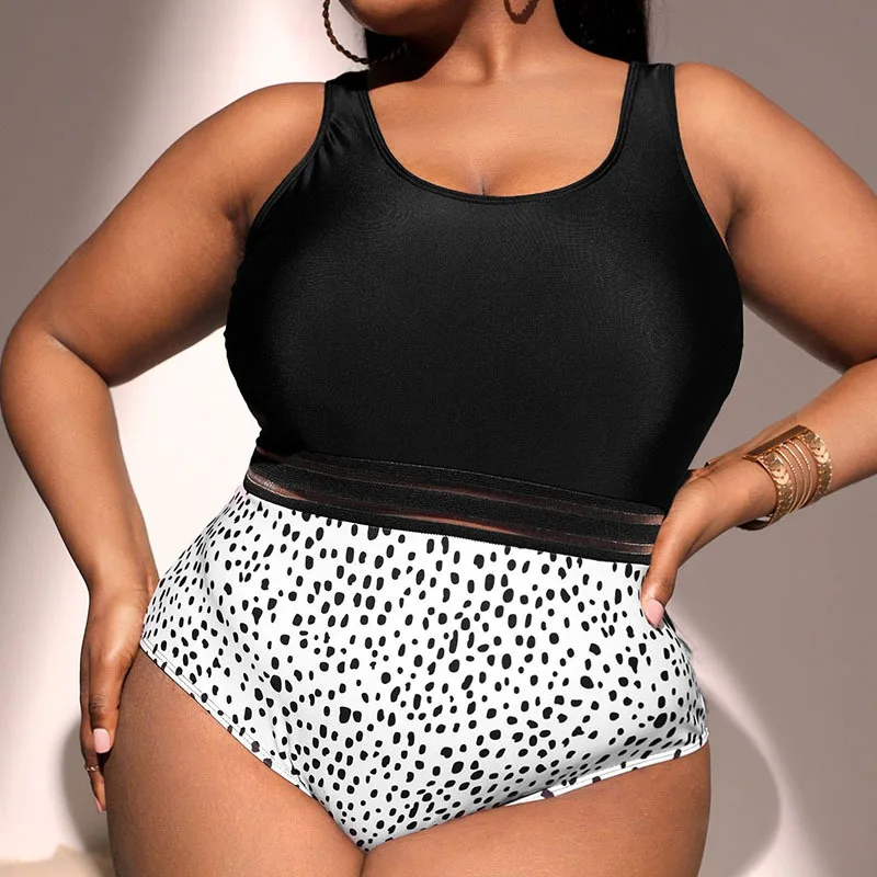 

Women's Plus one piece swimsuit, plus size leopard mesh patchwork swimwear, one piece bathing suit, large size sexy beachwear
