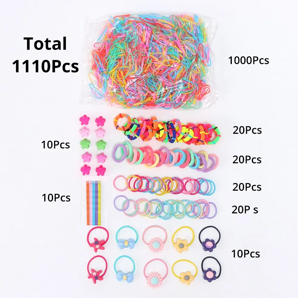 thumbnail image 1 of Juego de 1110 piezas de accesorios para el cabello, juguetes para hacer peinados en casa, bandas elásticas para el cabello para niñas, horquillas, pinzas para el cabello con flores, lazos para el cabe, 1 of 5