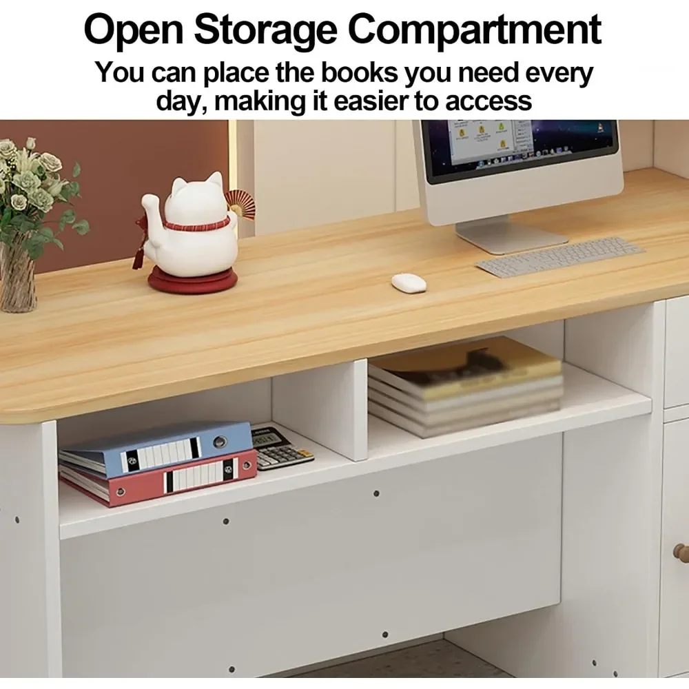 Reception Counter Desk, Modern Retail Counter, Front Desk Reception Room Table, Retail Counter with Display Shelf & Drawers
