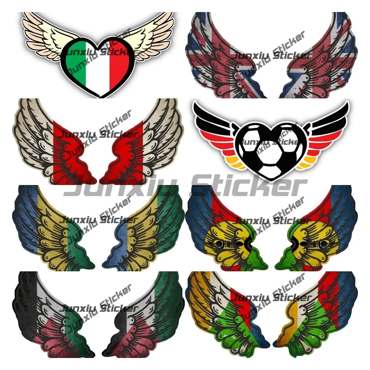 

Germany Flag Soccer Heart Wings Stickers Italy Flag Wings Decals Country Wings Sticker Funny Car Decoration Flag Wings Graphic