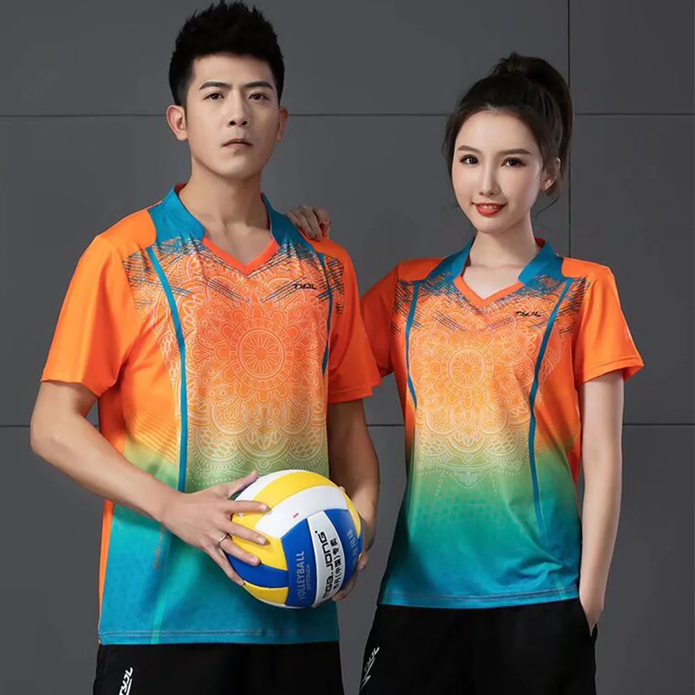 Quick Dry Men Women Print Tennis Shirt Summer Short Sleeve Leisure T-shirt Print Couple Table Tennis Badminton Uniform Tops