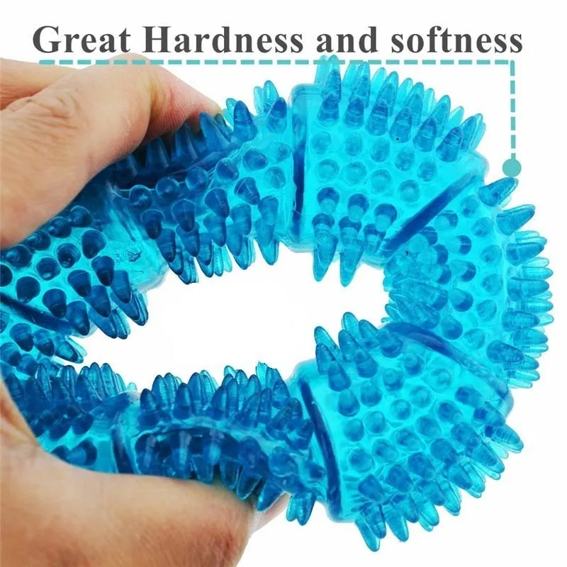 TPR Dog Squeaky Chew Toys For Aggressive Chewers Dental Teeth Mouth Cleaning Training Ring Toys 5.12 Inches Randomly Send 3