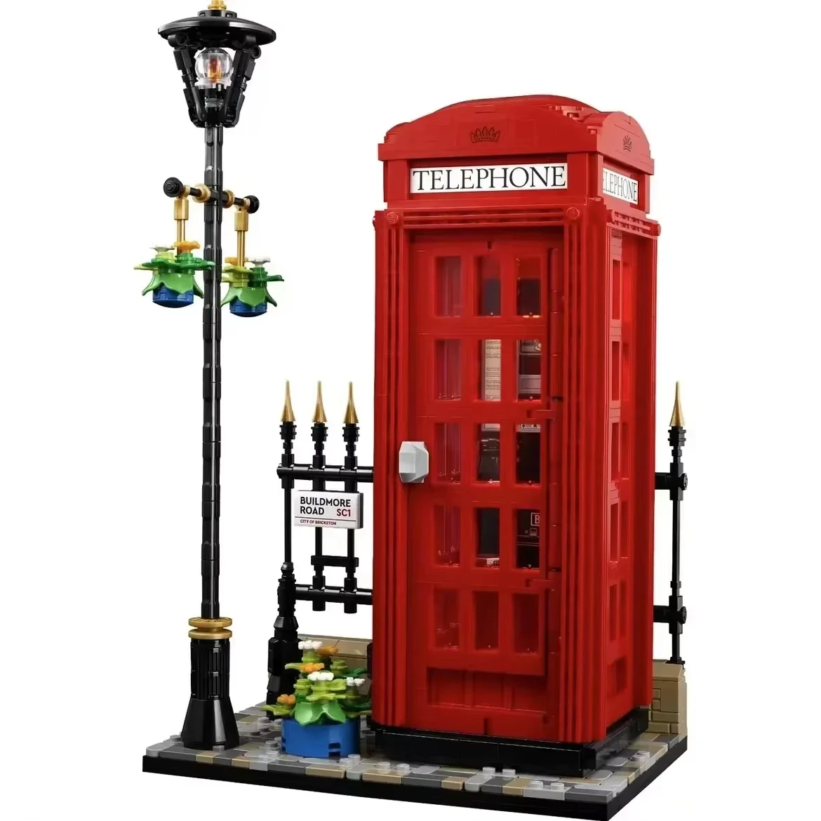 1460PCS London Red Telephone Booth Street View Series Men and Women Puzzle Building Blocks Birthday Christmas Toy Gift 21347
