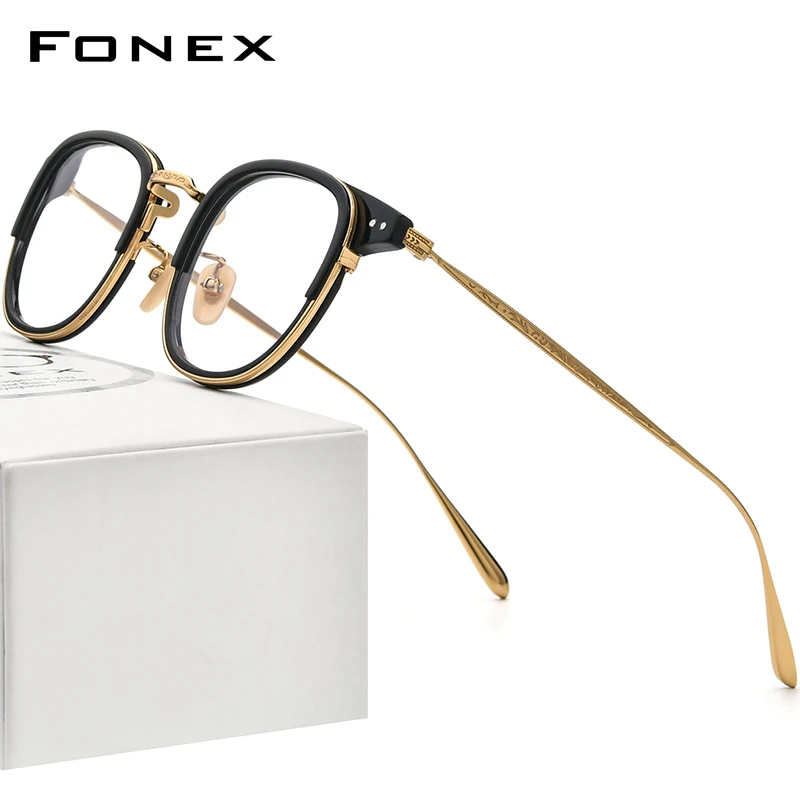 

FONEX Acetate Titanium Eyeglasses Frame Men Vintage Oversize Square Glasses Women 2022 Spectacles Eyewear GD001-BY