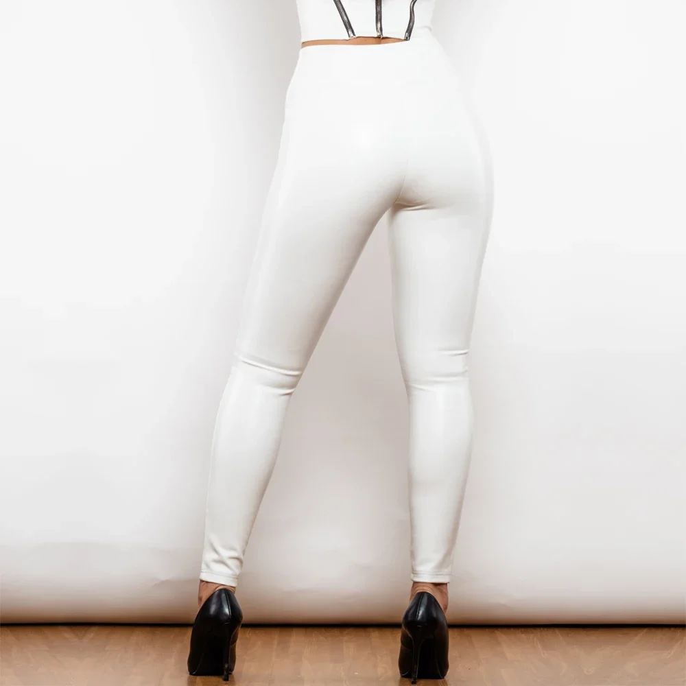 619XCWHLVL Shascullfites Melody X Cross Solid White High Waist Leather V Shape Leggings main image 0