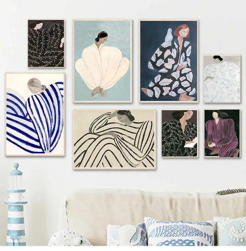 NordicPostersAndPrintsAbstractLineGeometryCurveGirlModernWallArtCanvasPaintingWallPicturesForLivingRoomDec-AliExpress15