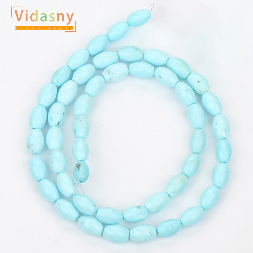 5x8mm Natursteine Blau Türkis Reisform Runde Lose Perlen für Schmuckherstellung Passend für DIY Armbänder Halskette Zubehör