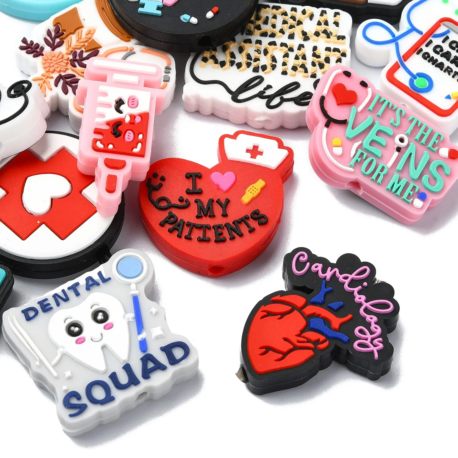 Panda hall 15pcs gemischte Stile medizinisches Thema Silikon perlen Krankenhaus Herz Stethoskop fokale Perlen für Schlüssel bund Stift herstellung – Detail 9