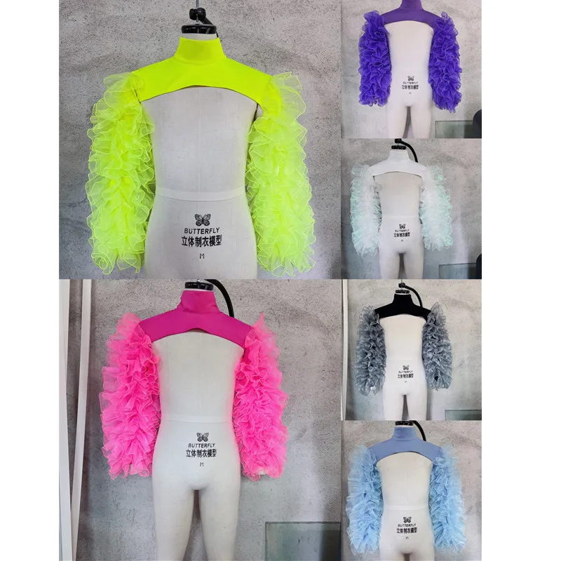 Belly Dance Accessories Gauze Mesh Shawl Shoulder Jazz Dance Stage Performance Accessories Bubble Sleeves Vest Women DJ Singer Dancer Nightclub Costume