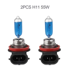Super Bright 55W 6000K White Halogen Car Light Bulb for Headlights and Fog Lights (2pcs H11 55W)