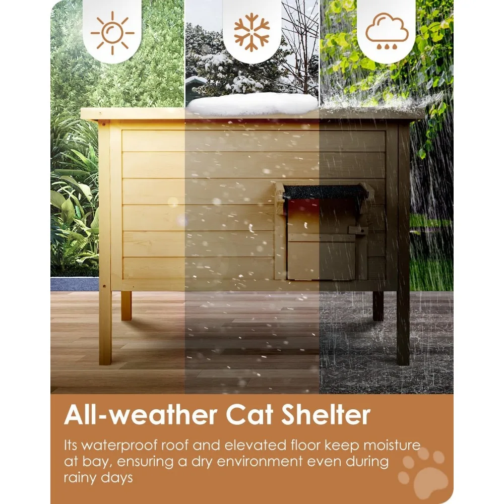 Outdoor-Cat-House Insulated-Feral-Cat-Shelter Weatherproof for Winter Foam & Wood for Multiple Cats Fold-up Stair