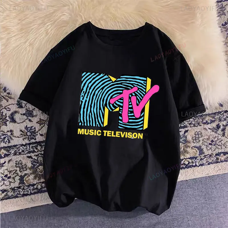 여성용 레트로 코튼 티셔츠, 빈티지 록 힙합 모달, 여름 유니섹스 캐주얼 셔츠, Mtv 음악 엘레비전 그래픽 셔츠