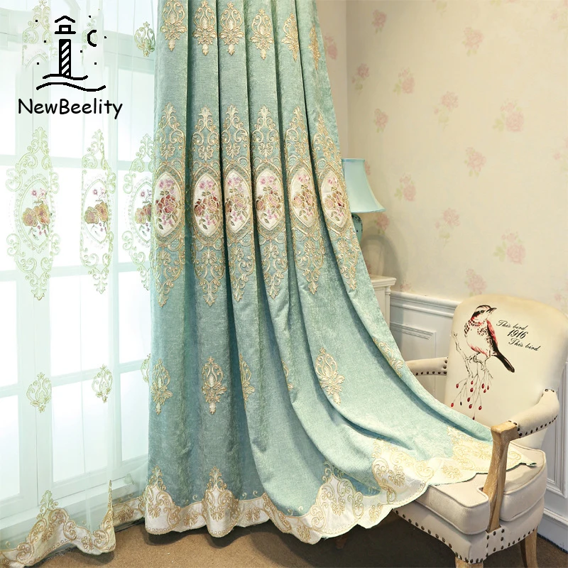 

New European Embroidered Curtain for Living Room Bedroom Green Color Finish Shade Curtain