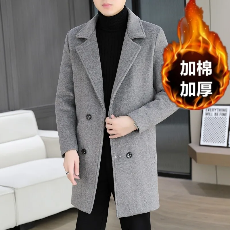 Baumwollverdickte Herren-Wollmäntel, 2025, Winter, Business-Casual, mittellanger Mantel, Oberbekleidung, warme Wolle, Windjacke, Jacken, Kleidung – Detail 8