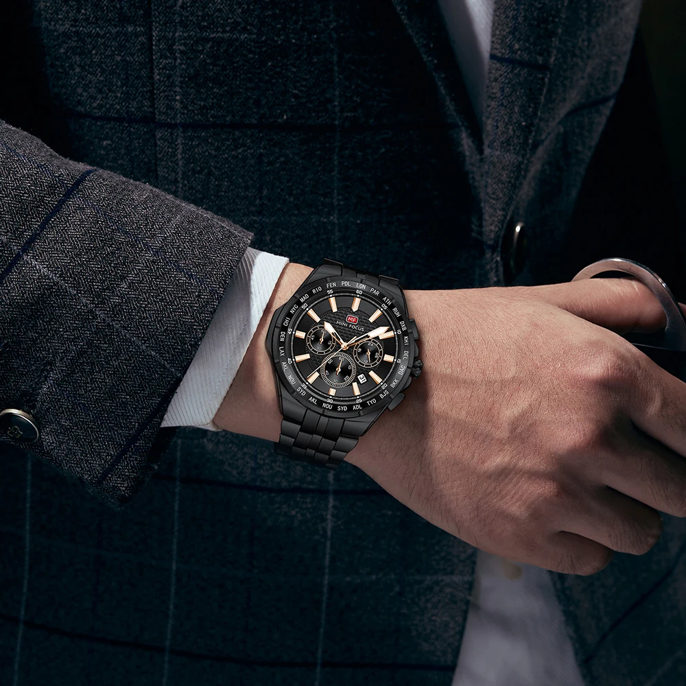 MINI FOCUS Orologio sportivo al quarzo da uomo, multifunzione, con piccoli quadranti, cinturino in acciaio inossidabile, orologi da uomo d'affari, nuovo 0613G_voghion.com