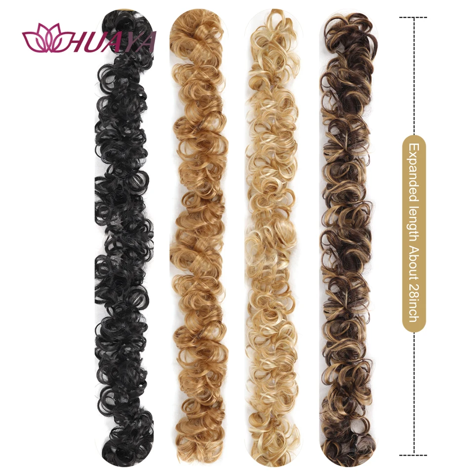 Synthetic Wavy Curly Elastic Hair Band Women's Wavy Hair Buns Long Chignon Black Brown Buns Hairpiece For Women